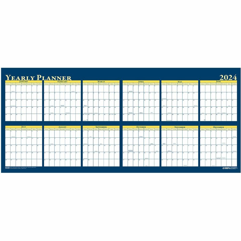 House of Doolittle Laminated Yearly Wall Planner - Julian Dates - Yearly - 12 Month - January 2024 - December 2024 - 60" x 26" Sheet Size - 2" x 1.75" , 1.63" x 2" Block - Paper - Erasable, Laminated . Picture 2