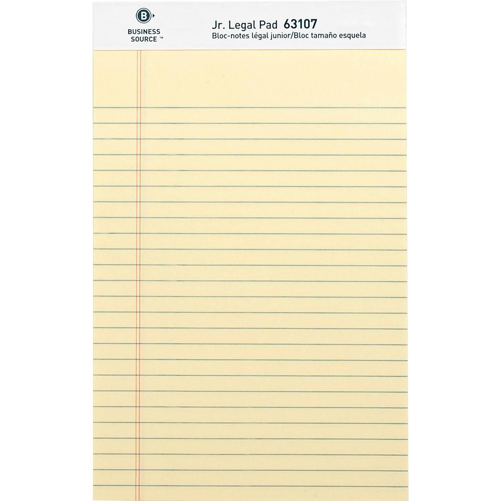 Business Source Writing Pads - 50 Sheets - 0.28" Ruled - 16 lb Basis Weight - Jr.Legal - 8" x 5" - Canary Paper - Micro Perforated, Easy Tear, Sturdy Back - 1 Dozen. Picture 2
