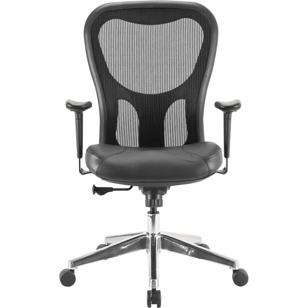 Lorell Elevate Mesh Mid-Back Office Chair - Black Leather Seat - Aluminum Frame - 5-star Base - 1 Each. Picture 2