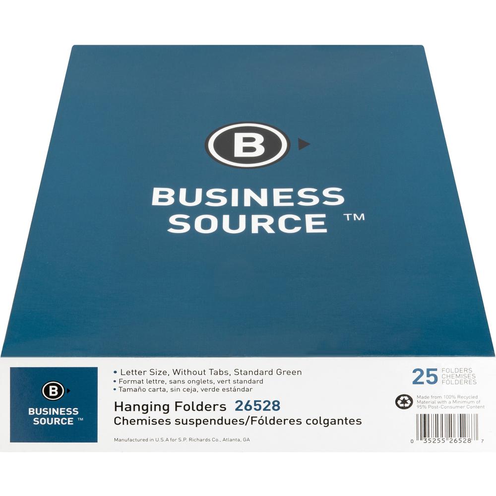 Business Source Letter Recycled Hanging Folder - 8 1/2" x 11" - Green - 100% Recycled - 25 / Box. Picture 9