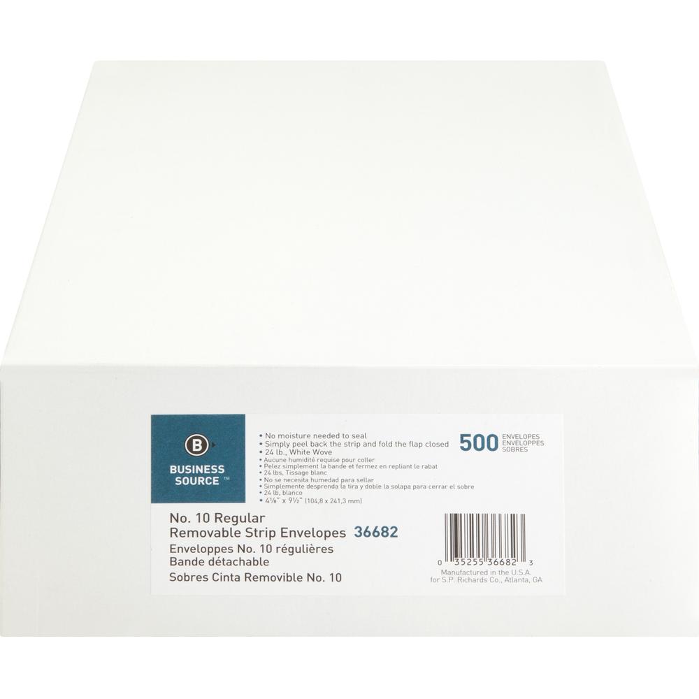 Business Source Regular Tint Peel/Seal Envelopes - Business - #10 - 9 1/2" Width x 4 1/8" Length - 24 lb - Peel & Seal - Wove - 500 / Box - White. Picture 4
