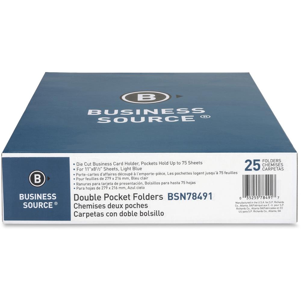 Business Source Letter Recycled Pocket Folder - 8 1/2" x 11" - 125 Sheet Capacity - 2 Inside Front & Back Pocket(s) - Paper - Blue - 35% Recycled - 25 / Box. Picture 2