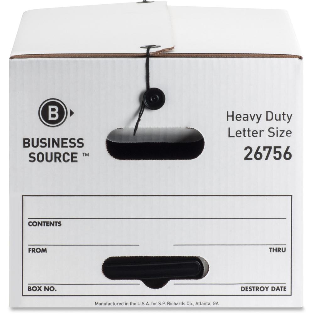 Business Source Heavy Duty Letter Size Storage Box - External Dimensions: 12" Width x 24" Depth x 10"Height - Media Size Supported: Letter - String/Button Tie Closure - Medium Duty - Stackable - White. Picture 7