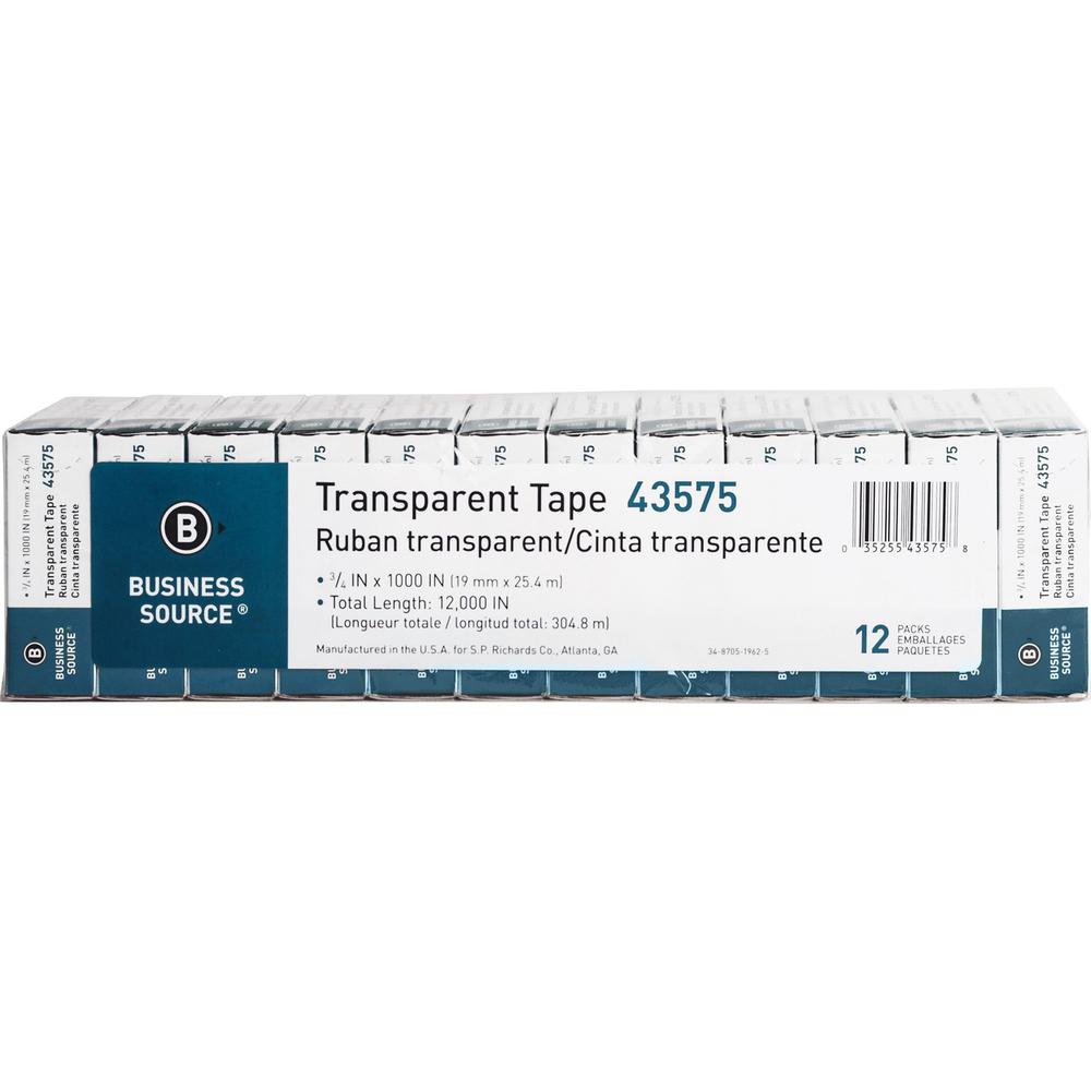 Business Source All-purpose Transparent Glossy Tape - 27.78 yd Length x 0.75" Width - 1" Core - For Sealing, Mending, Protecting - 12 / Pack - Clear. Picture 11