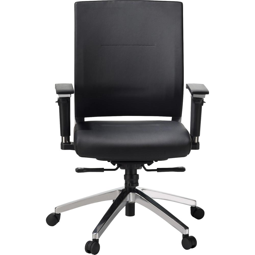 Lorell Lower Back Swivel Executive Chair - Black Leather Seat - 5-star Base - Black - 1 Each. Picture 3