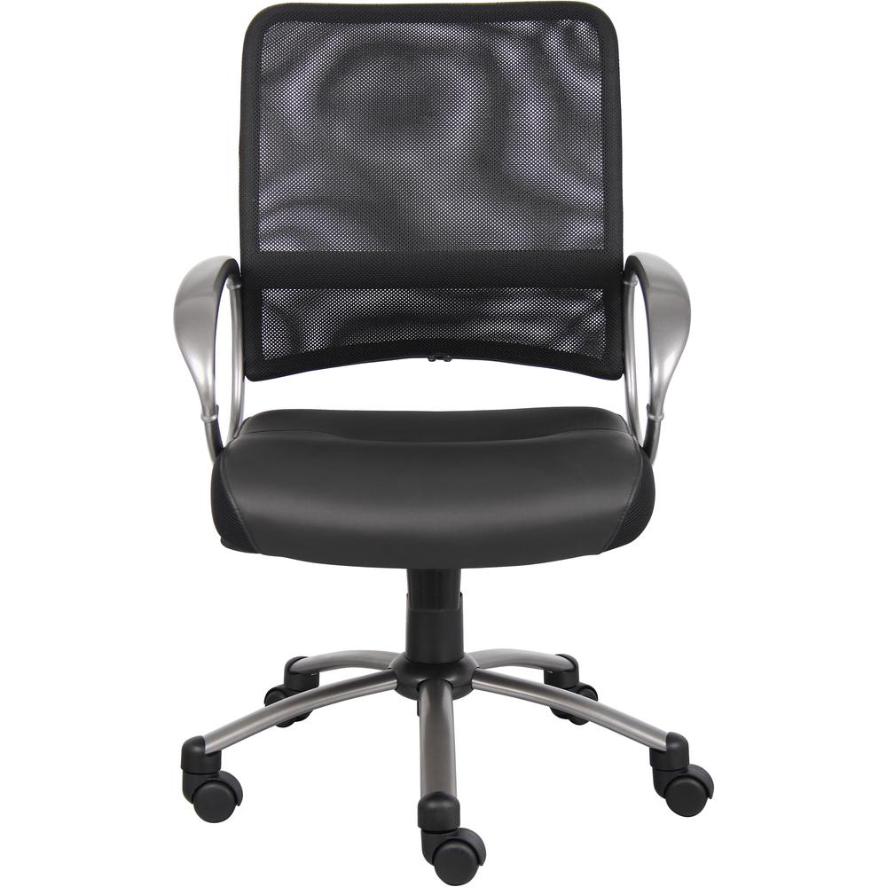 Lorell Mesh Mid-Back Task Chair - Black Leather Seat - 5-star Base - Black - 1 Each. Picture 3