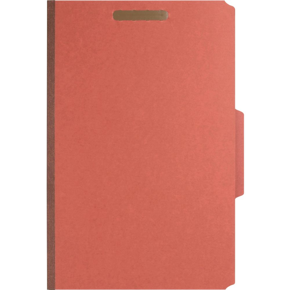 Nature Saver 2/5 Tab Cut Legal Recycled Classification Folder - 8 1/2" x 14" - 6 Fastener(s) - 2" Fastener Capacity for Folder, 1" Fastener Capacity for Divider - 2 Divider(s) - Pressboard - Red - 100. Picture 2
