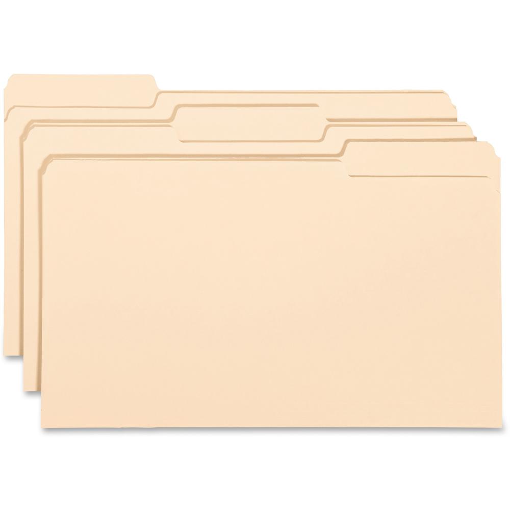 Business Source 1/3 Tab Cut Legal Recycled Top Tab File Folder - 8 1/2" x 14" - Top Tab Location - Assorted Position Tab Position - Manila - 10% Recycled - 100 / Box. Picture 6