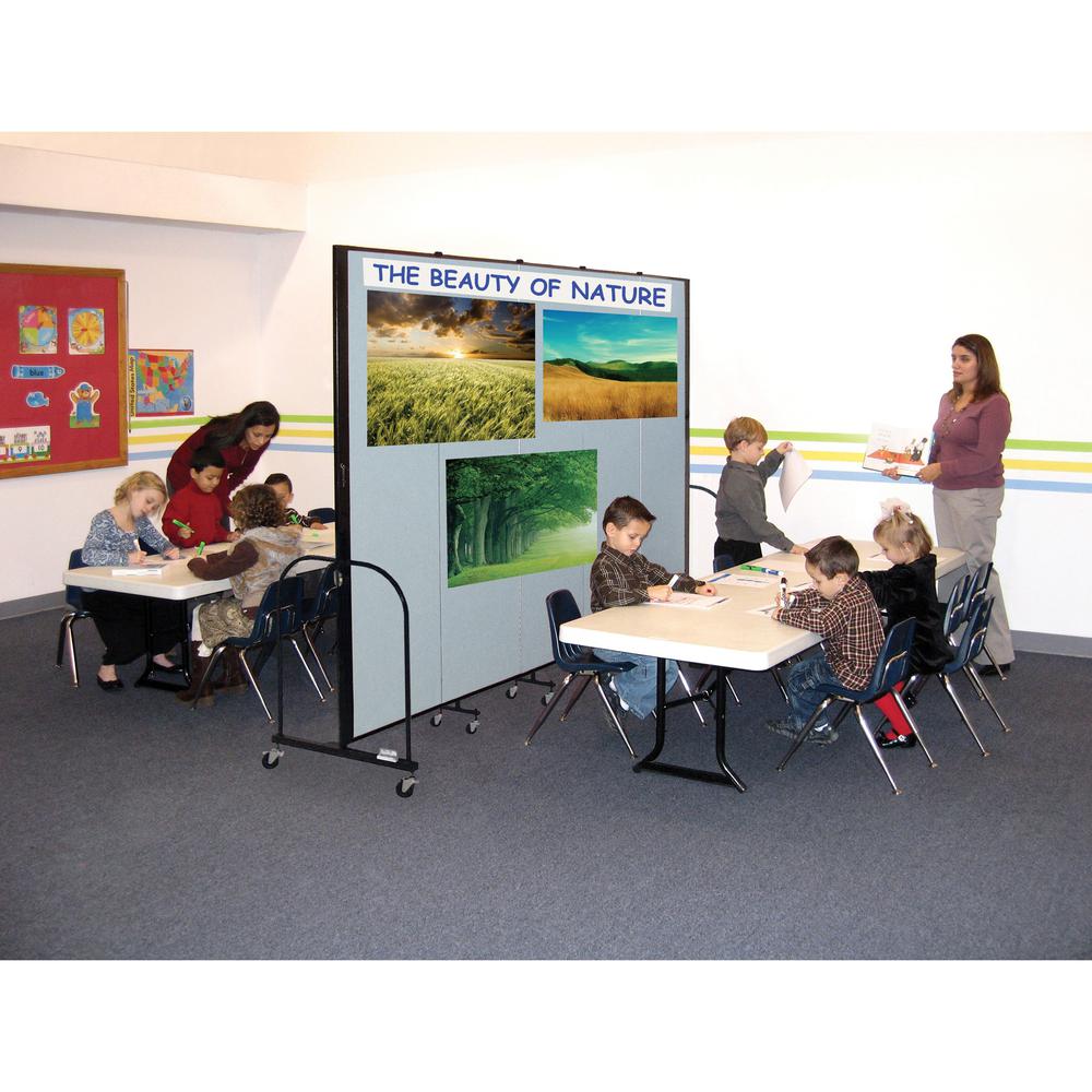 Screenflex Portable Room Dividers - 72" Height x 24.1 ft Length - Black Metal Frame - Polyester - Stone - 1 Each. Picture 3