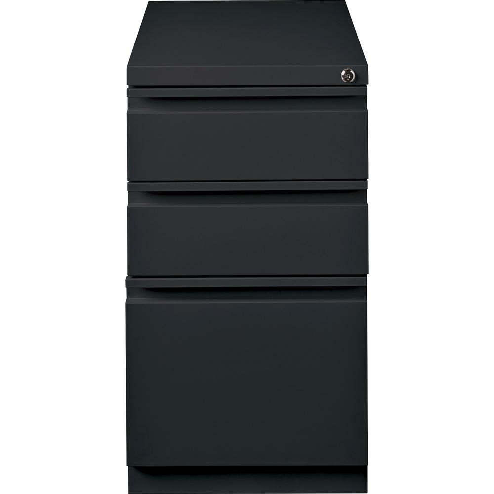 Lorell 20" Box/Box/File Mobile File Cabinet with Full-Width Pull - 15" x 20" x 27.8" - Letter - Ball-bearing Suspension, Recessed Handle, Security Lock - Black - Steel - Recycled. Picture 5
