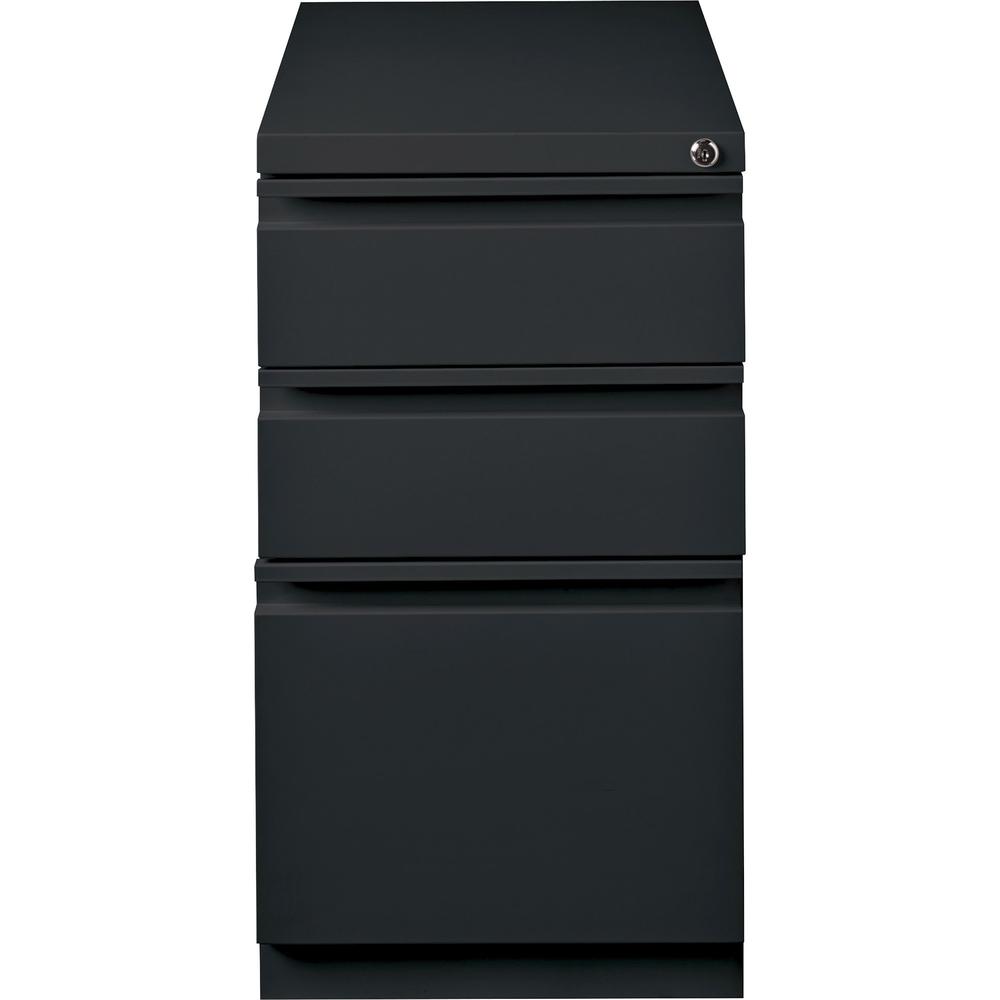 Lorell 23" Box/Box/File Mobile File Cabinet with Full-Width Pull - 15" x 22.9" x 27.8" - Letter - Vertical - Security Lock, Recessed Handle, Ball-bearing Suspension - Black - Steel - Recycled. Picture 5