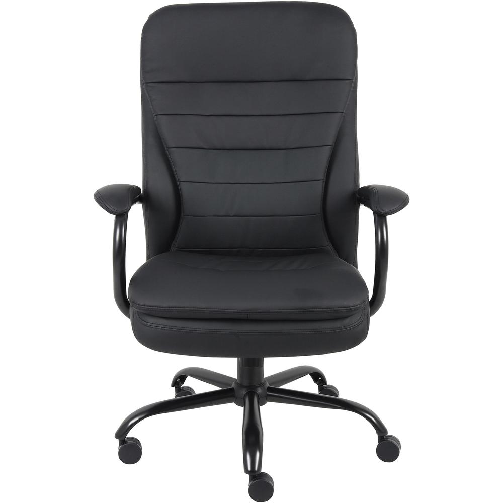 Lorell Big & Tall Double Cushion Executive High-Back Chair - Black Leather Seat - Black Leather Back - 5-star Base - Black - 1 Each. Picture 2