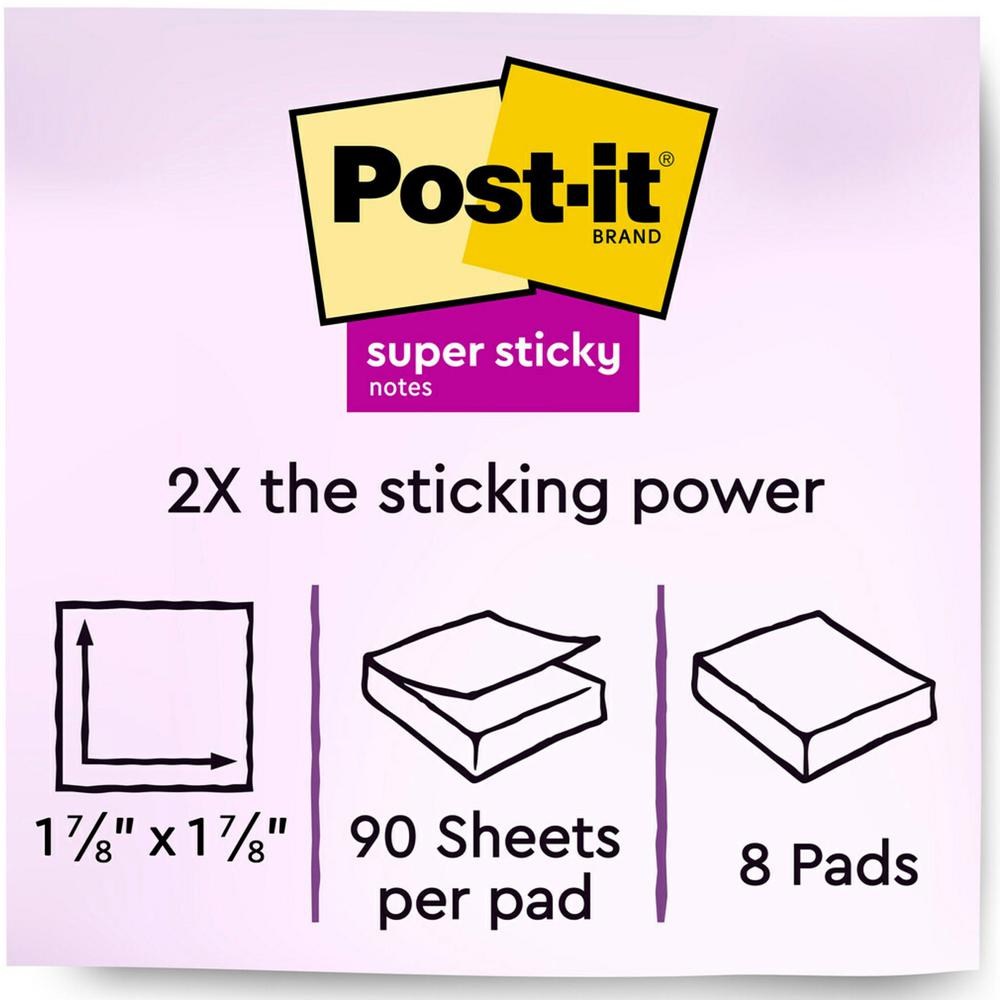 Post-it&reg; Super Sticky Notes - Energy Boost Color Collection - 720 - 2" x 2" - Square - 90 Sheets per Pad - Unruled - Vital Orange, Tropical Pink, Limeade, Blue Paradise - Paper - Self-adhesive - 8. Picture 2