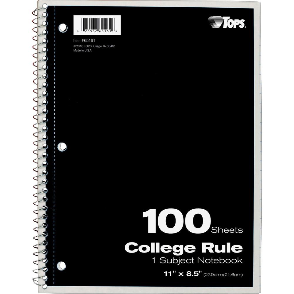 TOPS 1 - subject College - ruled Notebook - Letter - 100 Sheets - Wire Bound - 8 1/2" x 11" - 0.38" x 8.5"11" - Assorted Paper - Red, Black, Blue, Green Cover - Card Stock Cover - Perforated - 1 Each. Picture 3