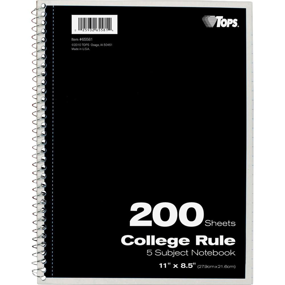 TOPS 5 - subject College - ruled Notebooks - Letter - 200 Sheets - Wire Bound - 8 1/2" x 11" - 0.25" x 8.5"11" - Assorted Paper - Black, Red, Blue, Green, Purple Cover - Divider, Perforated - 1 Each. Picture 3