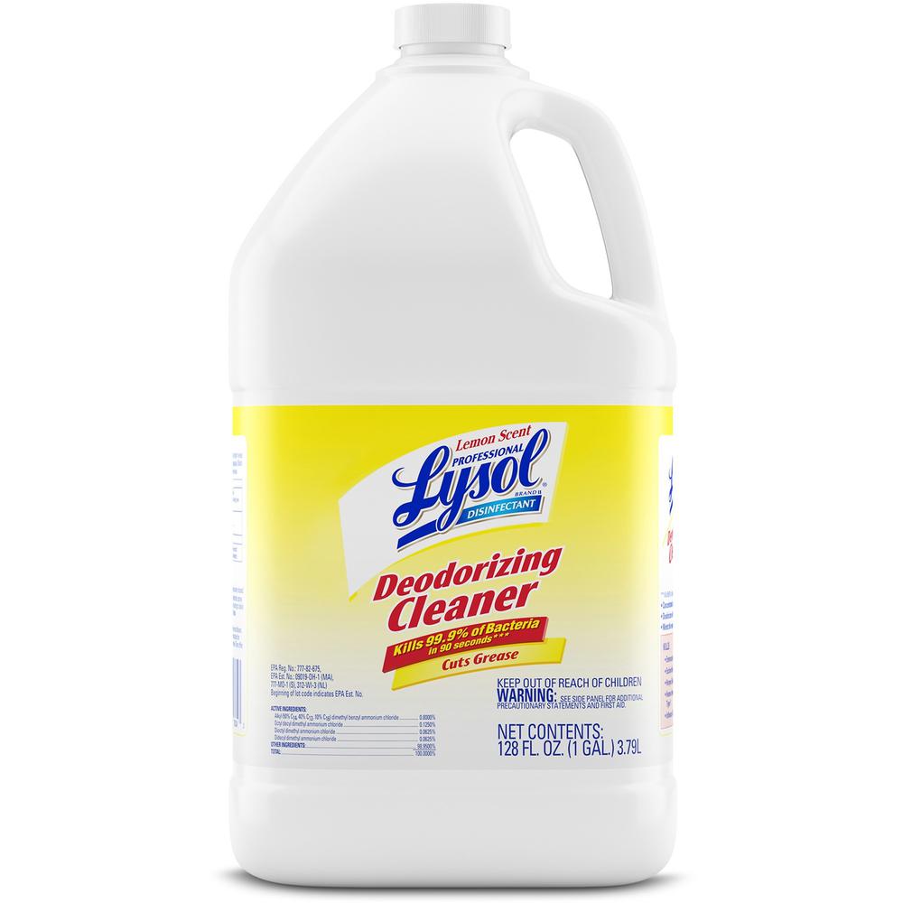 Lysol Deodorizing Cleaner - Concentrate - 128 fl oz (4 quart) - Lemon Scent - 4 / Carton - Disinfectant, Deodorize - Yellow. Picture 2