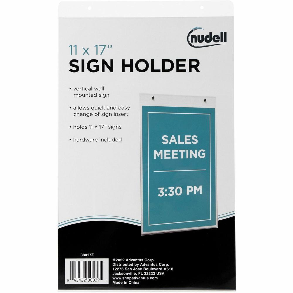 Golite nu-dell Wall Sign Holder - 1 Each - 11" Width x 17" Height - Rectangular Shape - Wall Mountable - Pre-drilled - Acrylic - Signage, Photo, Notice - Clear. Picture 2