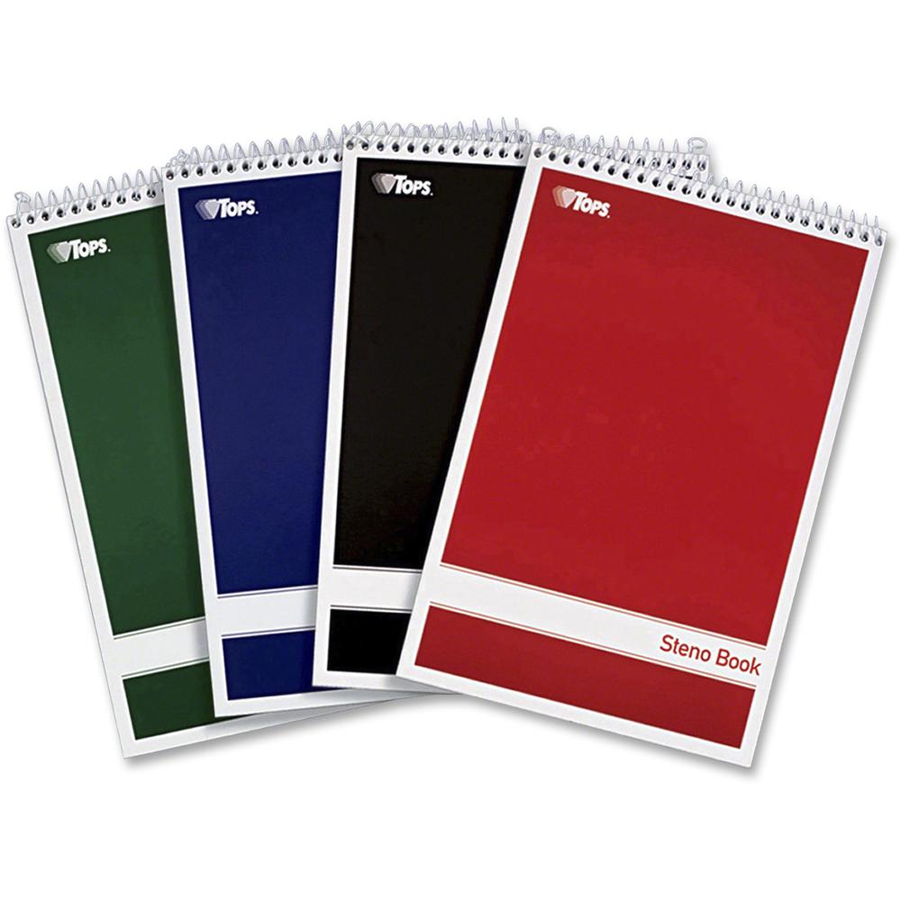 TOPS Gregg-ruled Steno Book - 80 Sheets - Wire Bound - 15 lb Basis Weight - 6" x 9" - 1.25" x 9"6" - White Paper - Red, Green, Black, Blue Cover - Durable Cover, Rigid, Chipboard Backing, Acid-free - . Picture 4