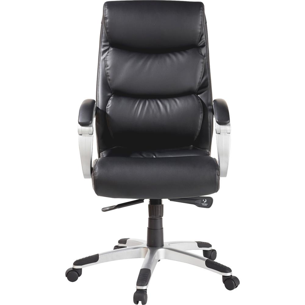 Lorell Executive Bonded Leather High-back Chair - Black Seat - Powder Coated Frame - 5-star Base - Black, Silver - Bonded Leather - 1 Each. Picture 8