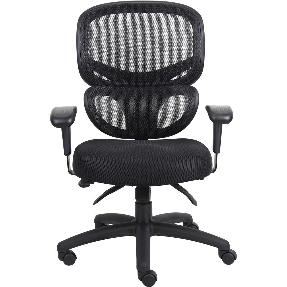 Lorell Mesh-Back Executive Chair - Black Fabric Seat - Black Mesh Back - 5-star Base - Black, Silver - Fabric - 1 Each. Picture 3