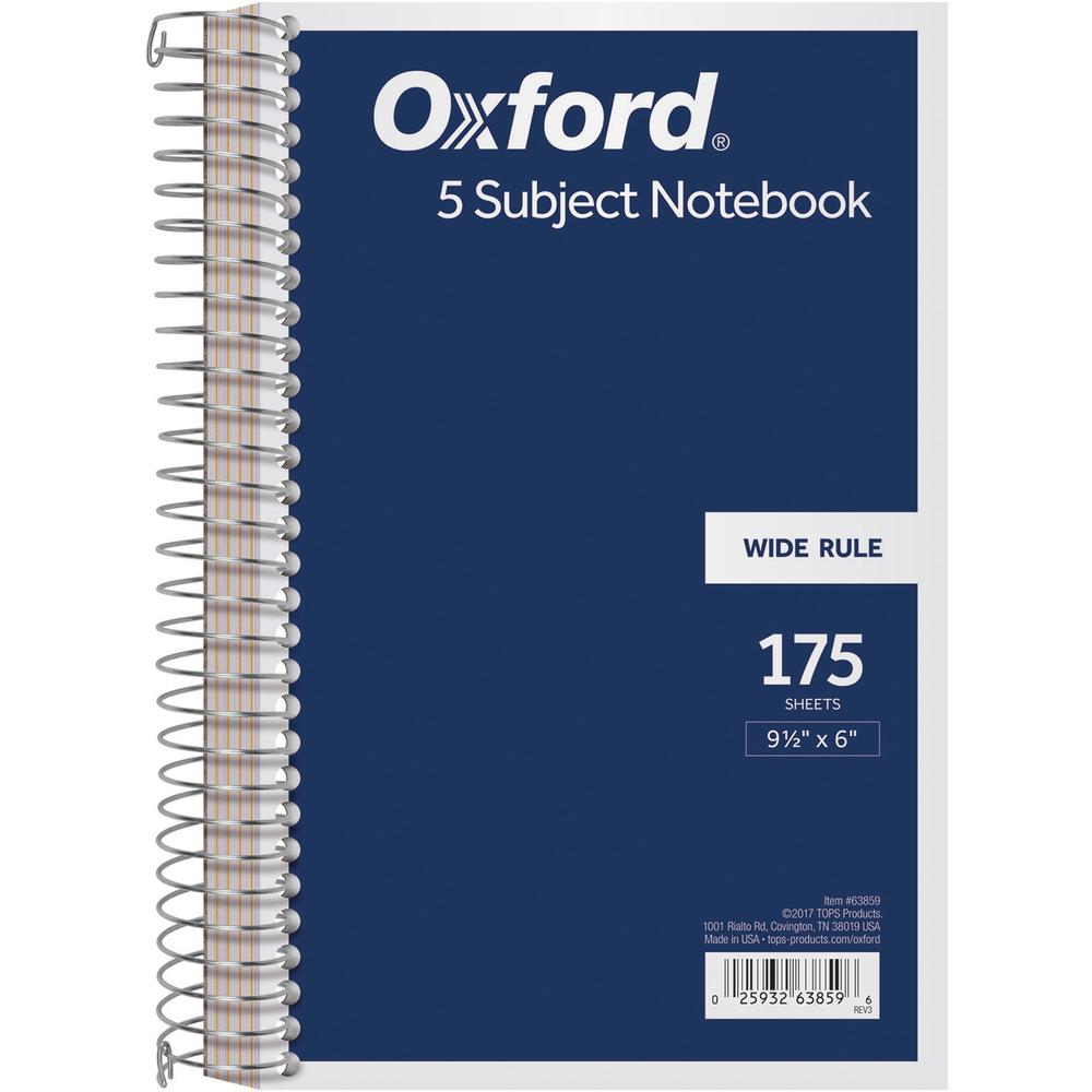 TOPS 5 Subject Wirebound Notebook - 175 Sheets - Coilock - 15 lb Basis Weight - 6" x 9 1/2" - White Paper - Navy Cover - Acid-free, Unpunched, Divider - 1 Each. Picture 2