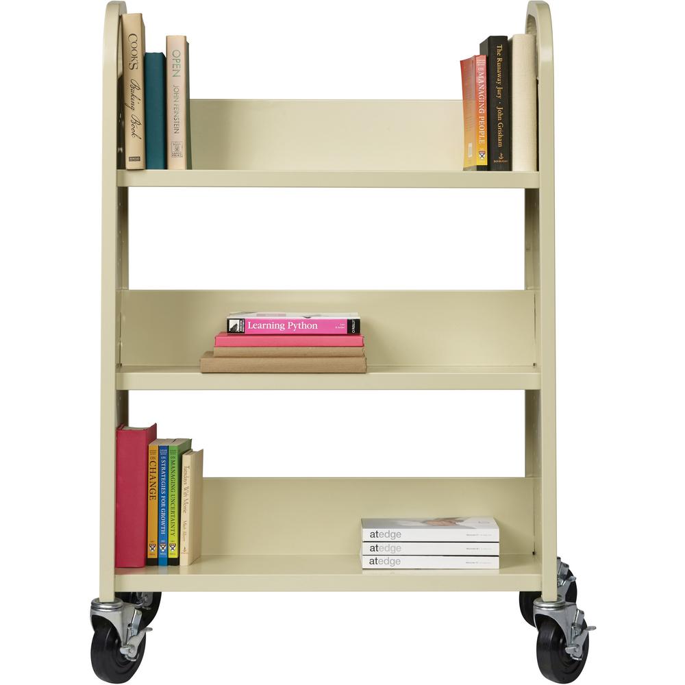 Lorell Single-sided Book Cart - 3 Shelf - 200 lb Capacity - 5" Caster Size - Steel - x 39" Width x 14" Depth x 46" Height - Putty - 1 Each. Picture 8