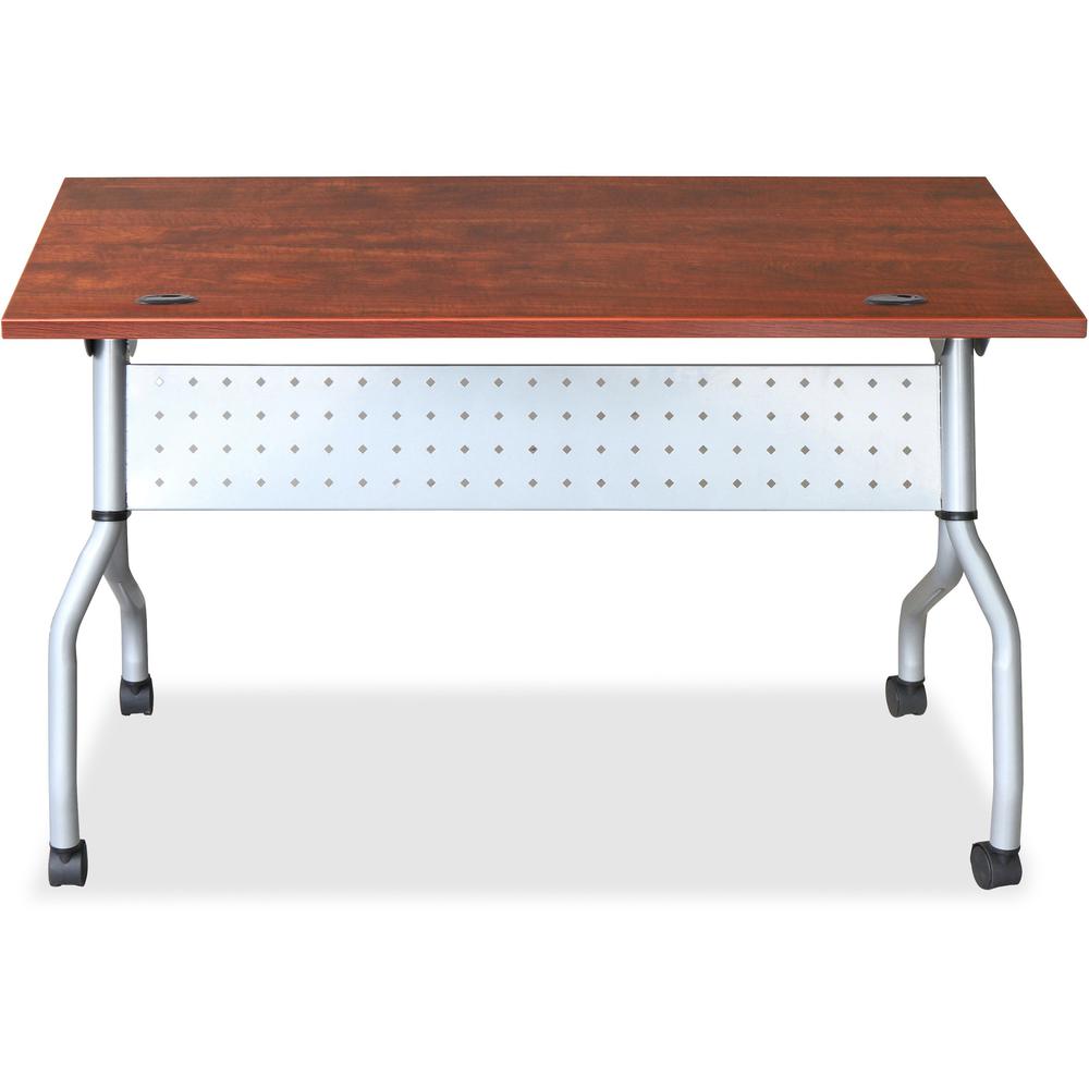 Lorell Flip Top Training Table - Rectangle Top - Four Leg Base - 4 Legs x 23.60" Table Top Width x 60" Table Top Depth - 29.50" Height x 59" Width x 23.63" Depth - Cherry - Nylon - Melamine Top Materi. Picture 5