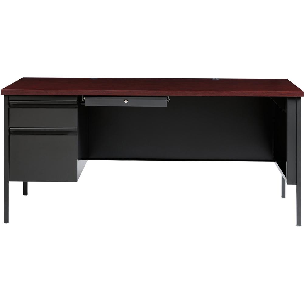 Lorell Fortress Series Left-Pedestal Desk - For - Table TopRectangle Top x 66" Table Top Width x 30" Table Top Depth x 1.12" Table Top Thickness - 29.50" Height - Assembly Required - Laminated, Mahoga. Picture 3