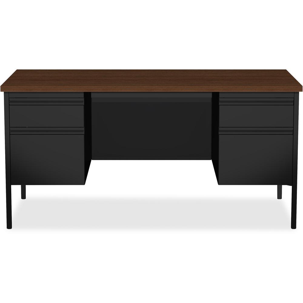 Lorell Fortress Series Double-Pedestal Desk - For - Table TopRectangle Top x 60" Table Top Width x 30" Table Top Depth x 1.12" Table Top Thickness - 29.50" Height - Assembly Required - Black Walnut, L. Picture 3