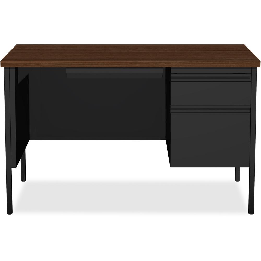 Lorell Fortress Series 48" Right Single-Pedestal Desk - Laminated Rectangle, Walnut Top - 30" Table Top Length x 48" Table Top Width x 1.13" Table Top Thickness - 29.50" Height - Assembly Required - B. Picture 3