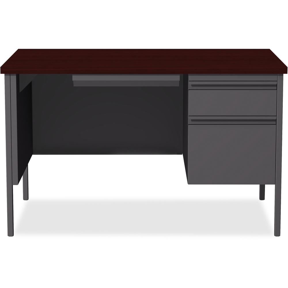 Lorell Fortress Series 48" Right Single-Pedestal Desk - Laminated Rectangle, Mahogany Top - 30" Table Top Length x 48" Table Top Width x 1.13" Table Top Thickness - 29.50" Height - Assembly Required -. Picture 2