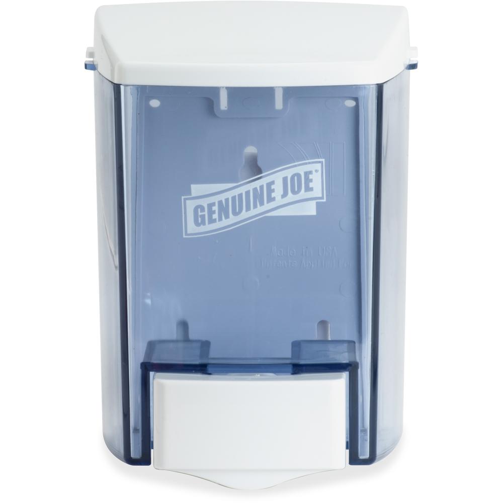 Genuine Joe 30 oz Soap Dispenser - Manual - 30 fl oz Capacity - See-through Tank, Water Resistant, Soft Push - 1Each. Picture 3