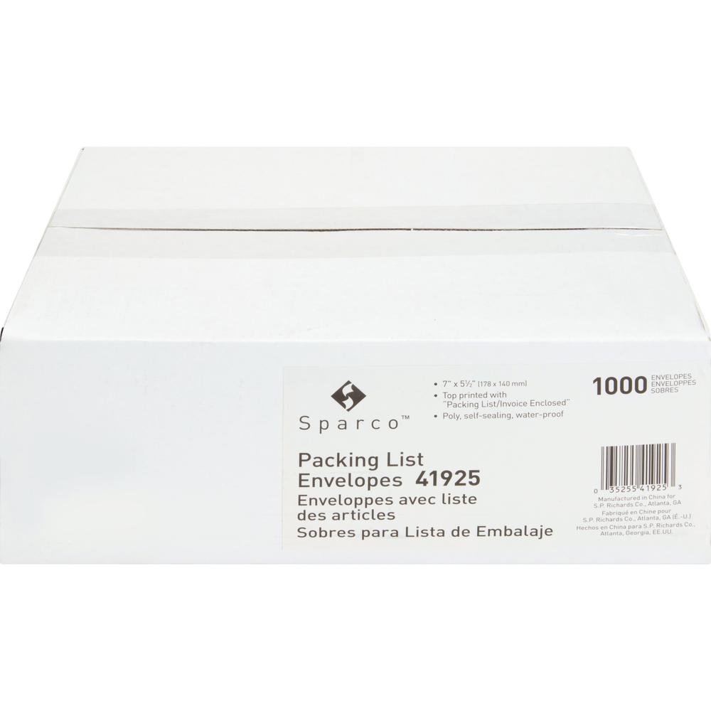 Sparco Pre-labeled Packing Slip Envelope - Packing List - 7" Width x 5 1/2" Length - 70 g/m&#178; - Self-adhesive Seal - Paper, Low Density Polyethylene (LDPE) - 1000 / Box - White. Picture 6