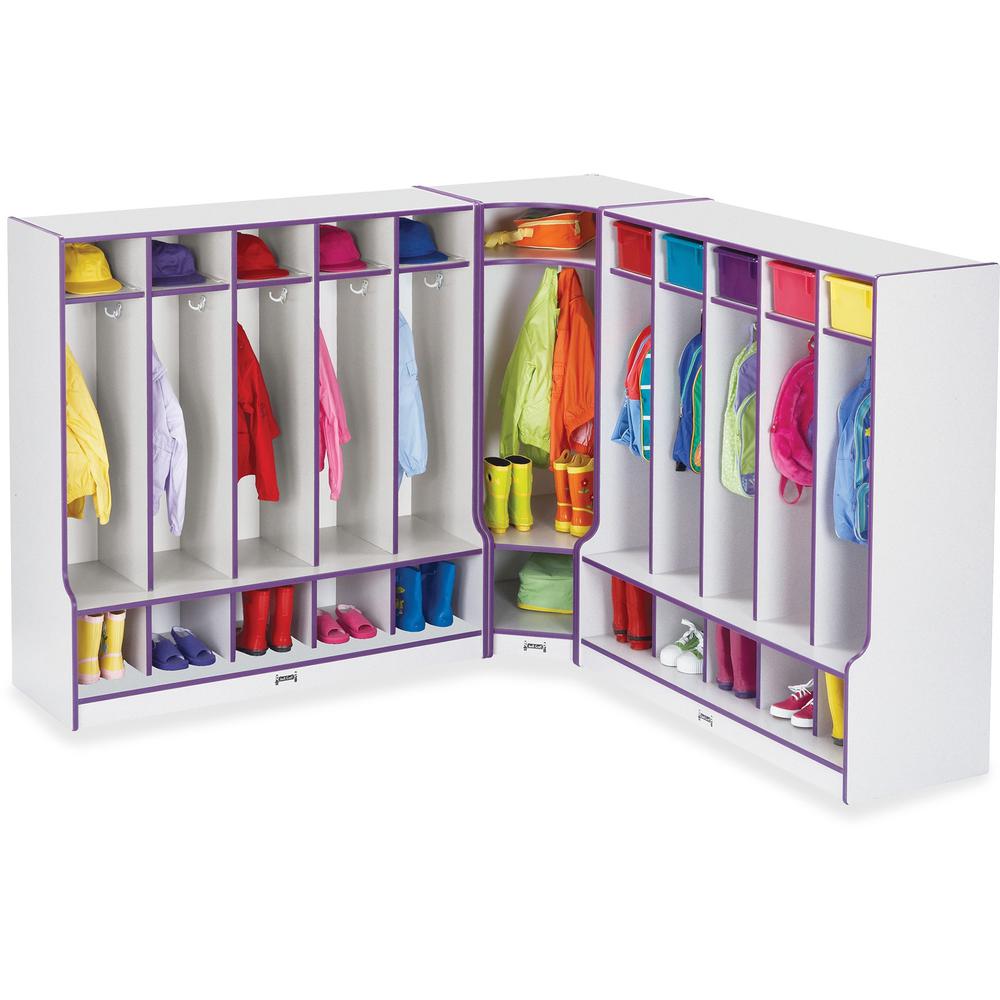 Jonti-Craft Rainbow Accents Step 5 Section Locker - 5 Compartment(s) - 50.5" Height x 48" Width x 17.5" Depth - Double Hook, Durable - Blue - 1 Each. Picture 2