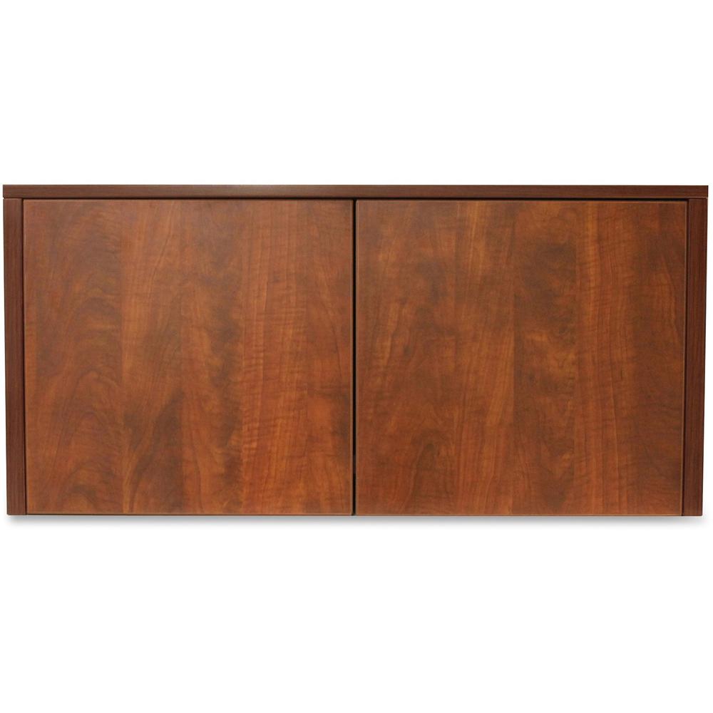 Lorell Essential Series Mahogany Wall Mount Hutch - 35.4" x 14.8" x 16.8"Hutch, 1" Side Panel, 0.6" Back Panel, 0.7" Panel, 1" Bottom Panel - Material: Polyvinyl Chloride (PVC) Edge - Finish: Mahogany. Picture 5