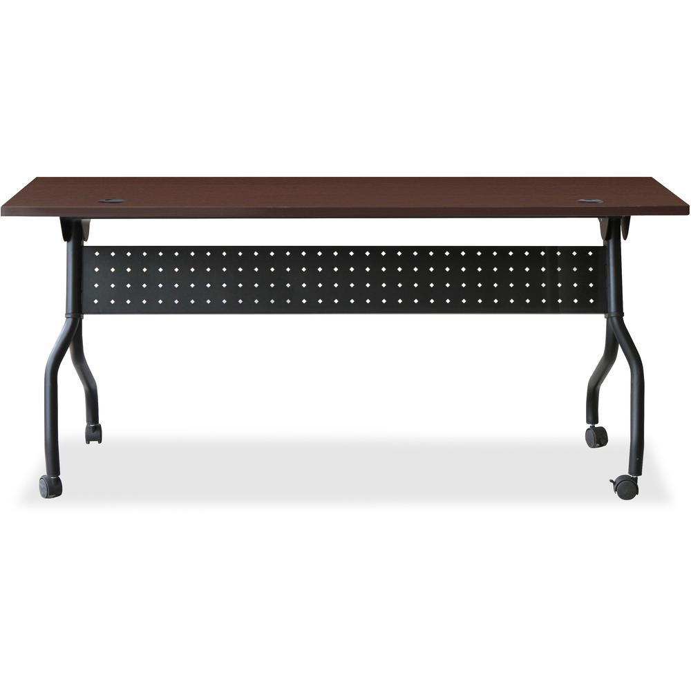 Lorell Flip Top Training Table - Rectangle Top - Four Leg Base - 4 Legs x 72" Table Top Width x 23.60" Table Top Depth - 29.50" Height x 70.88" Width x 23.63" Depth - Assembly Required - Black, Mahoga. Picture 8