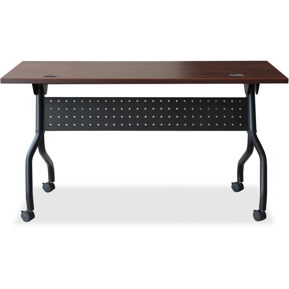 Lorell Flip Top Training Table - Rectangle Top - Four Leg Base - 4 Legs x 48" Table Top Width x 23.60" Table Top Depth - 29.50" Height x 47.25" Width x 23.63" Depth - Cherry - Melamine, Nylon - 1 Each. Picture 8