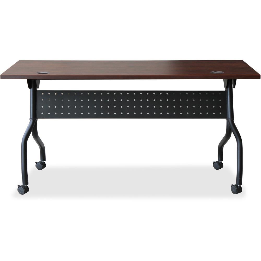Lorell Flip Top Training Table - Rectangle Top - Four Leg Base - 4 Legs x 60" Table Top Width x 23.60" Table Top Depth - 29.50" Height x 59" Width x 23.63" Depth - Assembly Required - Cherry - Melamin. Picture 7