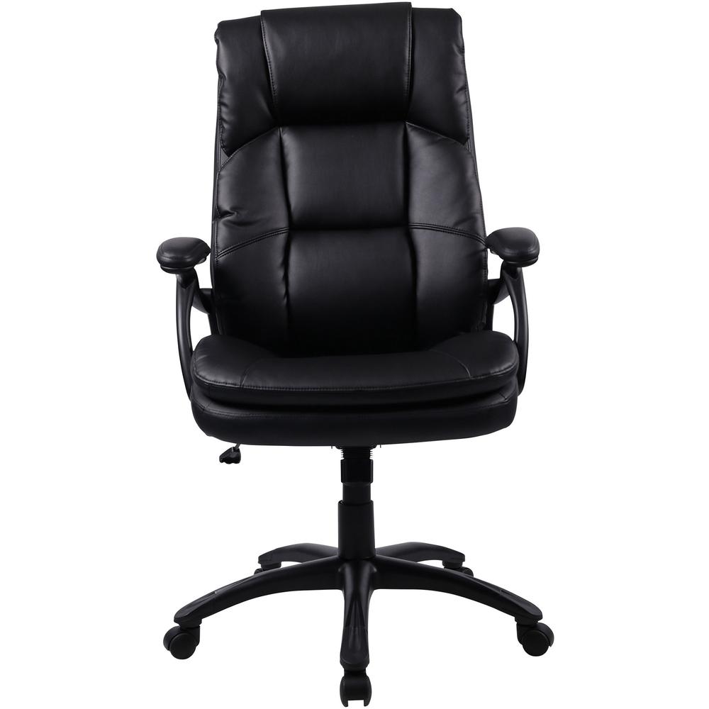 Lorell Black Base High-back Leather Chair - Bonded Leather Seat - Bonded Leather Back - High Back - 5-star Base - Black - 1 Each. Picture 3