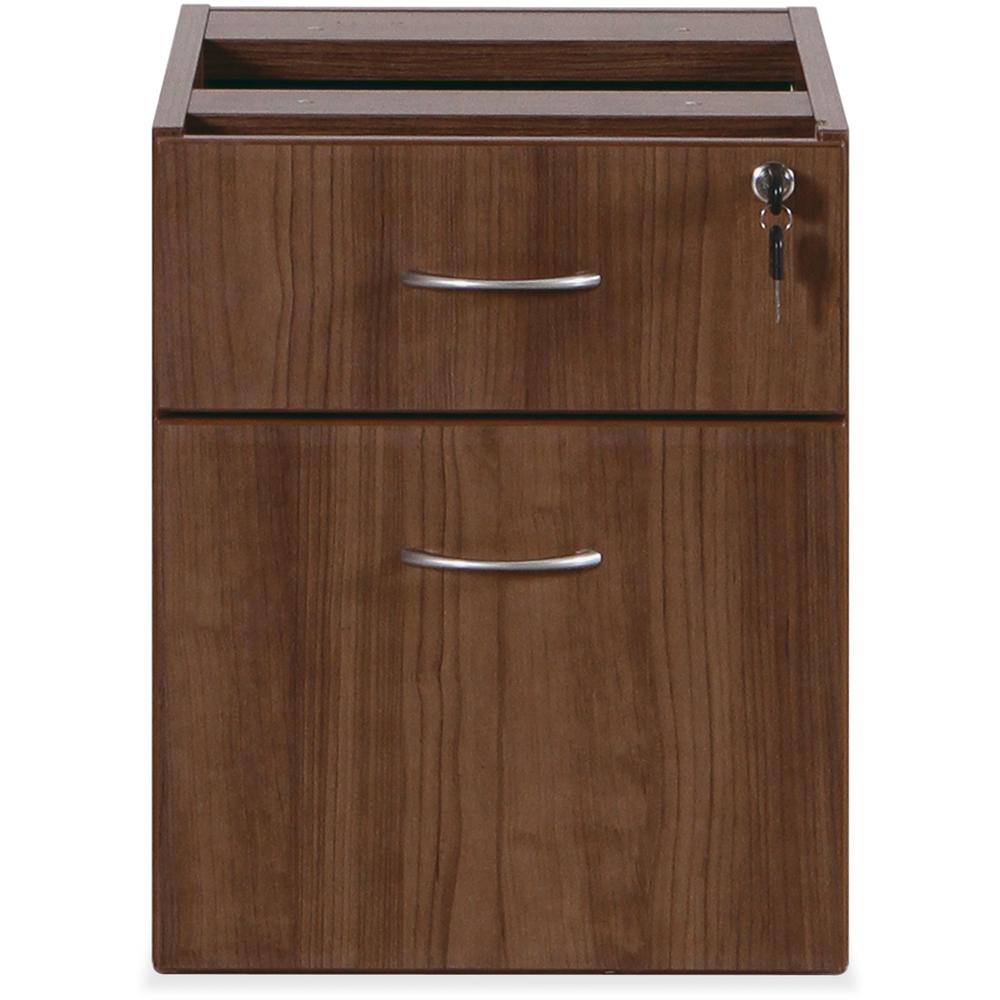 Lorell Essentials Series Box/File Hanging File Cabinet - 15.5" x 21.9"18.9" - 2 x Box, File Drawer(s) - Finish: Walnut Laminate - Built-in Hangrail, Ball Bearing Slides, Lockable, Durable, Adjustable . Picture 3