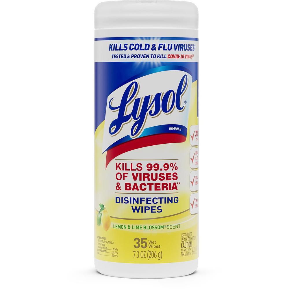 Lysol Lemon/Lime Disinfect Wipes - For Multi Surface, Multipurpose - Lemon & Lime Blossom Scent - 7" Length x 7.25" Width - 35 / Canister - 12 / Carton - Pre-moistened, Anti-bacterial, Disinfectant - . Picture 3