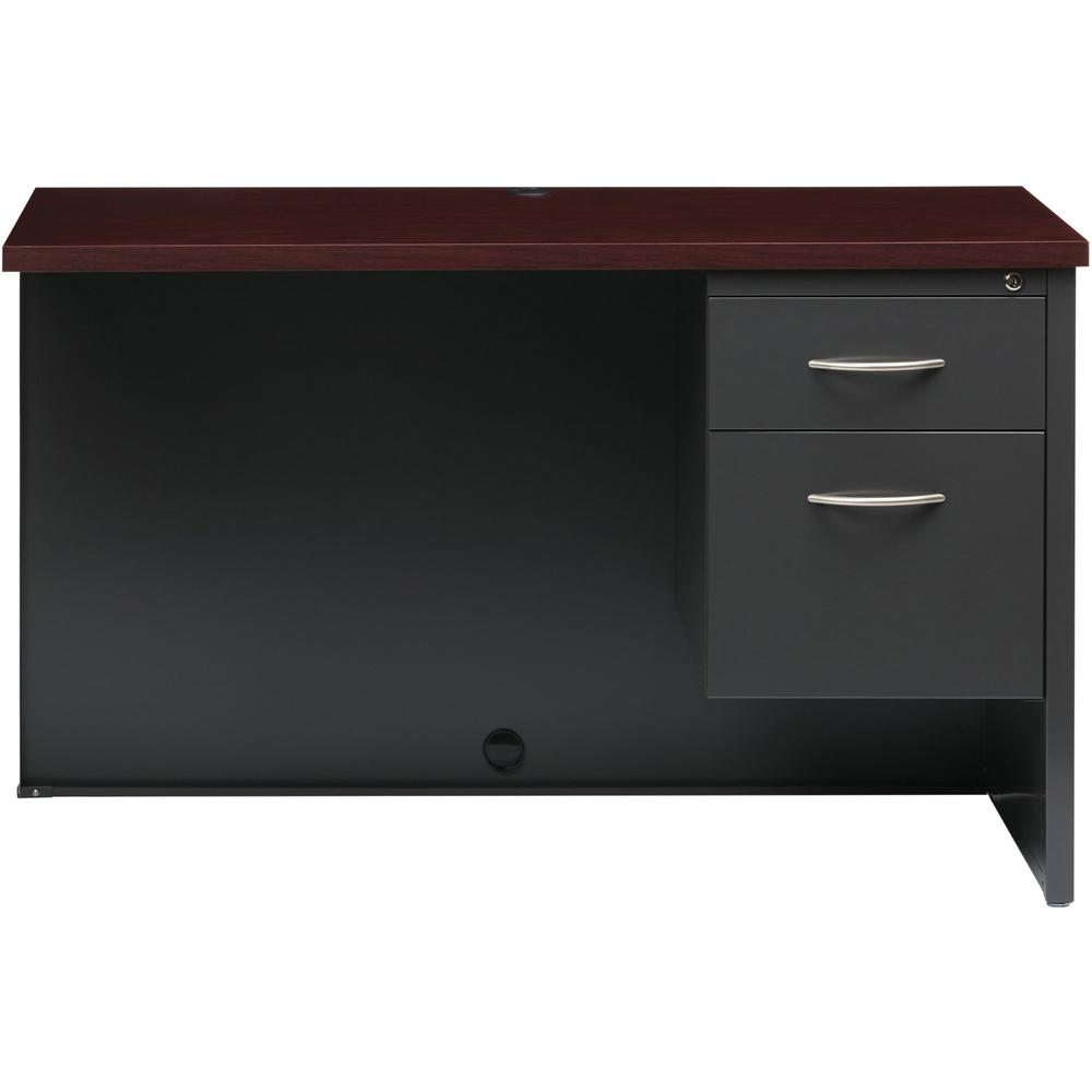 Lorell Fortress Modular Series Right Return - 48" x 24" , 1.1" Top - 2 x Box, File Drawer(s) - Single Pedestal on Right Side - Material: Steel - Finish: Mahogany Laminate, Charcoal - Scratch Resistant. Picture 2