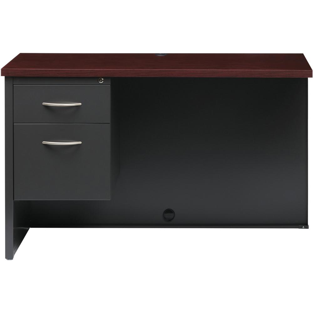 Lorell Mahogany Laminate/Charcoal Modular Desk Series - 2-Drawer - 48" x 24" , 1.1" Top - 2 x Box, File Drawer(s) - Single Pedestal on Left Side - Material: Steel - Finish: Mahogany Laminate, Charcoal. Picture 2