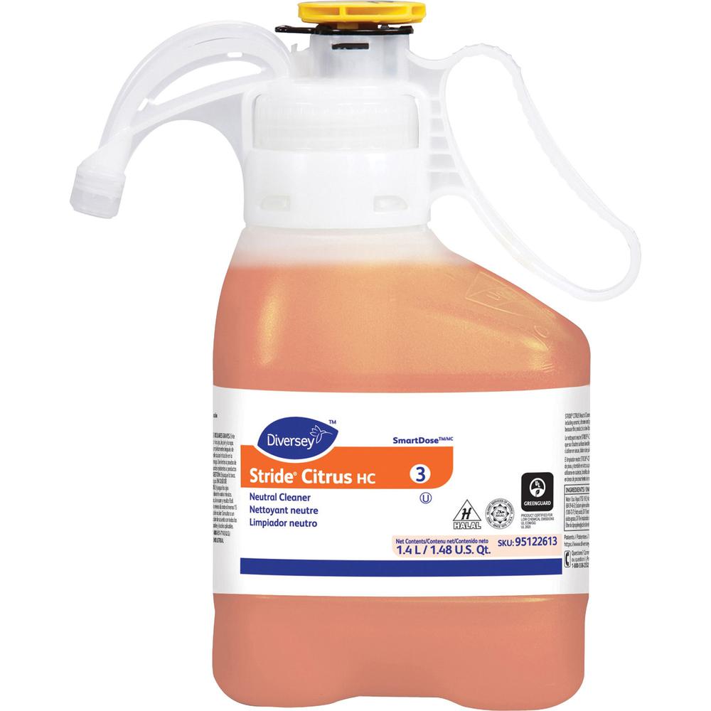 Diversey Stride Citrus HC Neutral Cleaner - Concentrate Liquid - 47.3 fl oz (1.5 quart) - Citrus ScentBottle - 2 / Carton - Orange. Picture 3