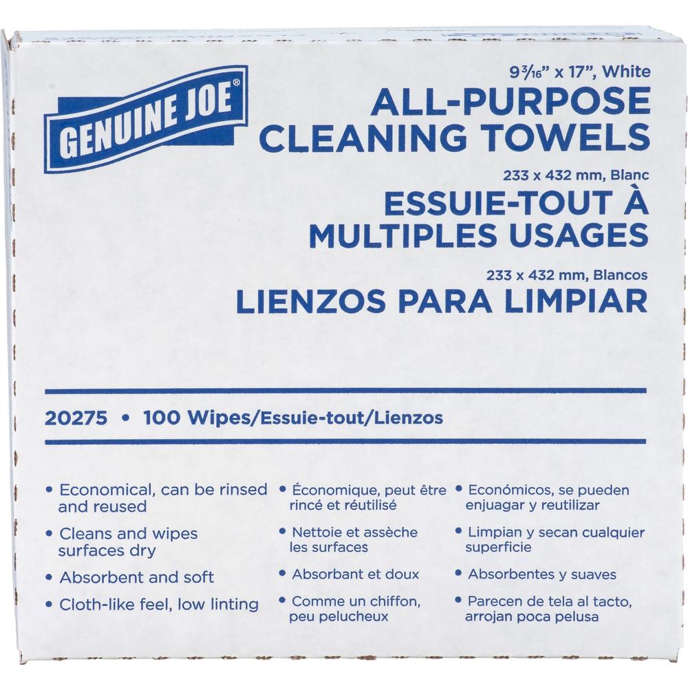 Genuine Joe All-Purpose Cleaning Towels - 16.50" x 9.50" - White - Fabric - 100 Per Box - 10 / Carton. Picture 2