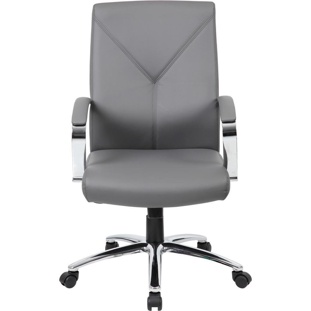 Boss B10101 Executive Chair - Gray LeatherPlus Seat - Gray Leather, Polyurethane Back - Chrome, Black Chrome Frame - 5-star Base - 1 Each. Picture 3
