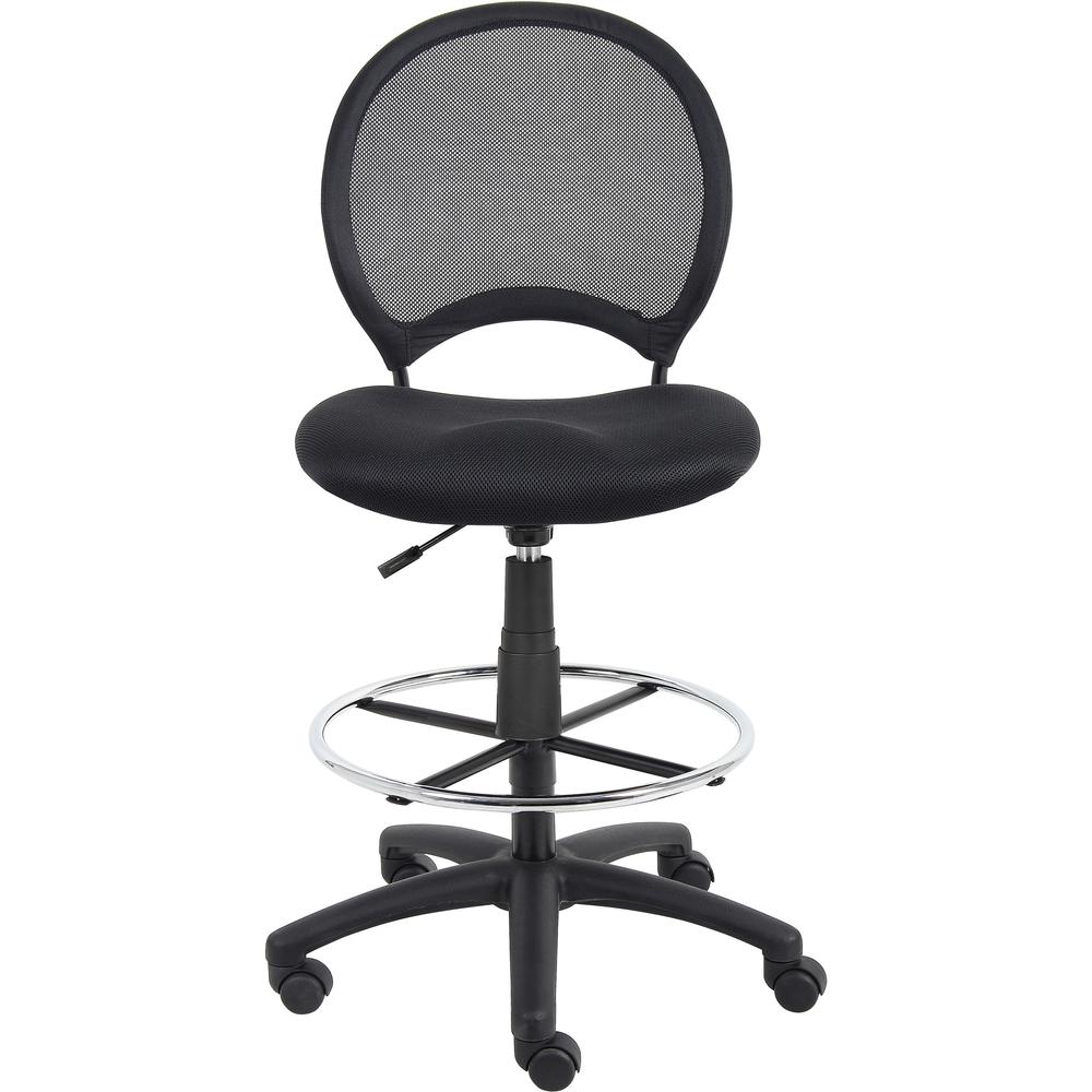 Boss B16215 Drafting Chair - Black Mesh Seat - Black Ballistic Nylon, Metal Back - Black, Chrome Nylon Frame - 5-star Base - 1 Each. Picture 3