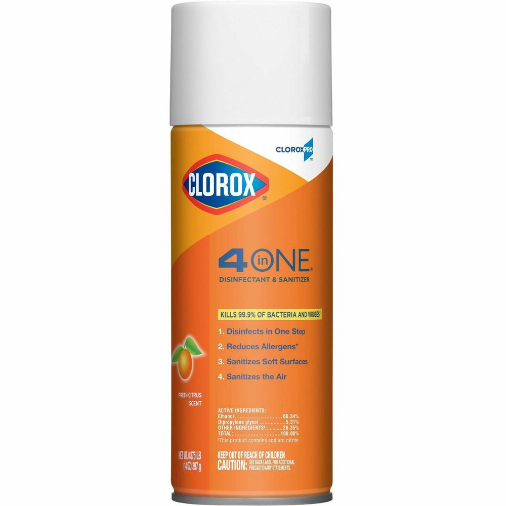 CloroxPro&trade; 4 in One Disinfectant & Sanitizer - 14 fl oz (0.4 quart) - Fresh Citrus Scent - 12 / Carton - Deodorize, Disinfectant. Picture 2