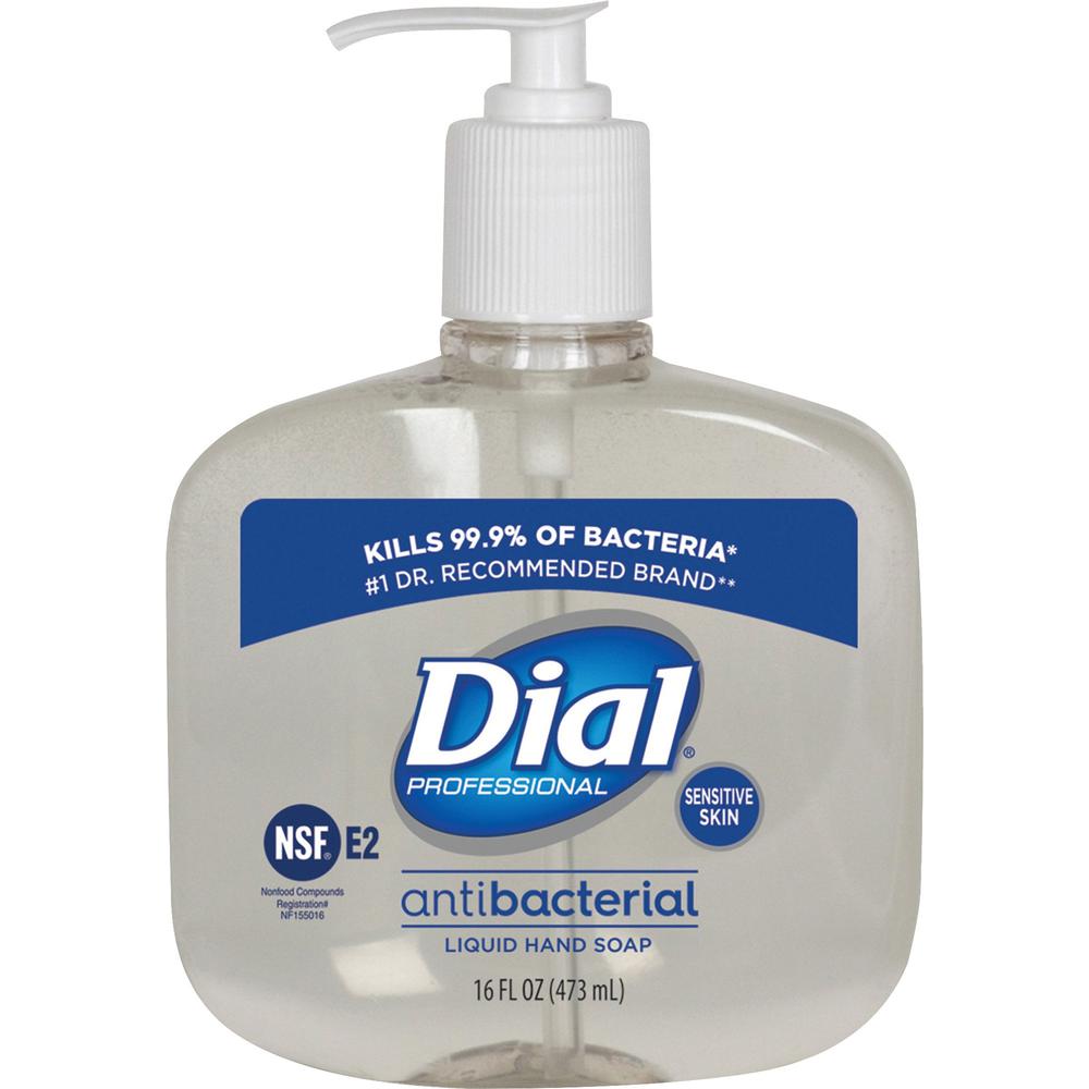 Dial Sensitive Skin Antibacterial Liquid Hand Soap - 16 fl oz (473.2 mL) - Pump Bottle Dispenser - Kill Germs - Skin, Hand - Antibacterial - Clear - 12 / Carton. Picture 2