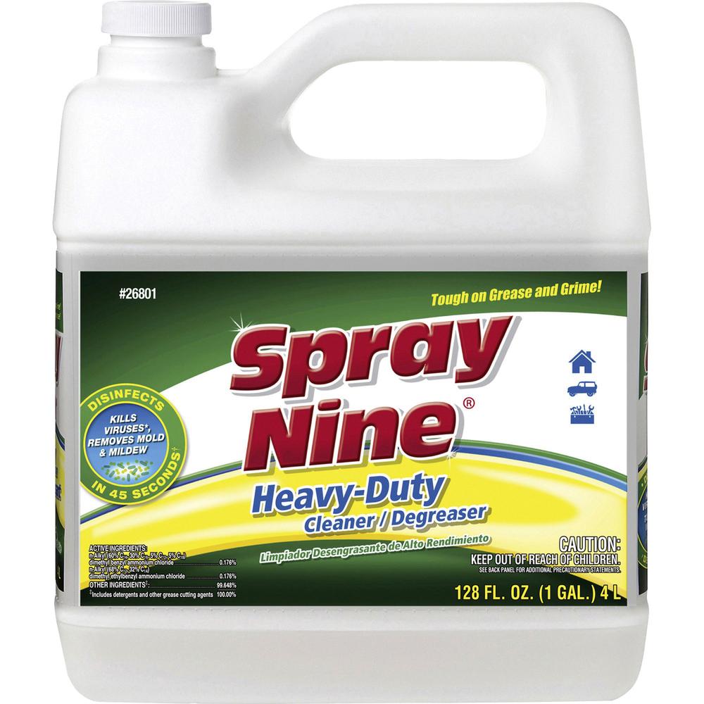 Spray Nine Heavy-Duty Cleaner/Degreaser w/Disinfectant - For Multi Surface - 128 fl oz (4 quart) - 4 / Carton - Disinfectant - Clear. Picture 2